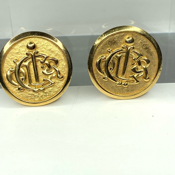 CHRISTIAN DIOR Larges 80's Vintage Signature Loggo Coin Earrings Monogram - Picture 6 of 9